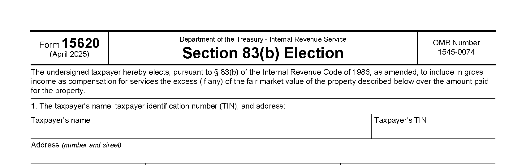 IRS Form 15620 (83(b) Election)